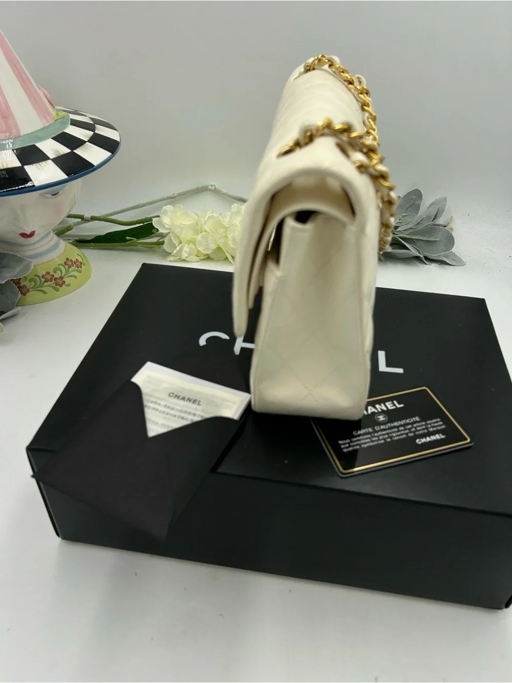 Women's CHANEL Quilted Shoulder Bag in Ivory with Gold Hardware made in France
